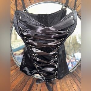 Spirit Halloween black lace up corset top size large